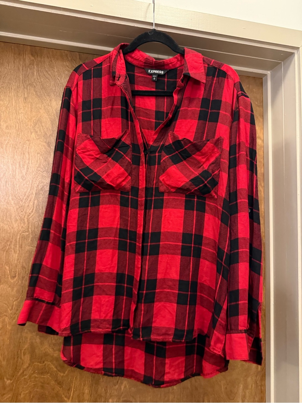 Express Red & Black Plaid Button-Down Shirt